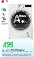 LG - F4R3010NSWW Lavatrice 10kg AI DD, Classe A-10%, 1400 giri, TurboWash, Vapore