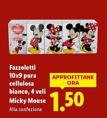 Fazzoletti 10X9 Pura Cellulosa Bianco, 4 Veli Micky Mouse