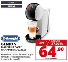 De Longhi - Genio S Macchina Caffè A Capsule EDG226.W 