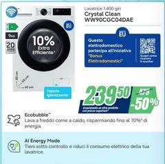 Energia - Ww90CGc04DAE Lavatrice Caricamento Frontale 9 Kg 1000 Giri/min A Bianco