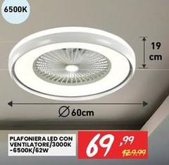 Plafoniera Led Con Ventilatore/3000k -6500K/62w