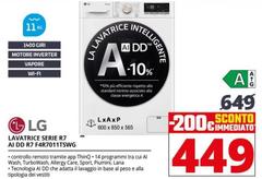 LG - F4R7011TSWG Lavatrice 11kg AI DD, Classe A-10%, 1400 Giri, TurboWash, Vapore