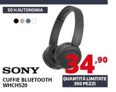 Sony - Cuffie Bluetooth Wireless WH-CH520-Durata Della Batteria Fino A 50 Ore Con Ricarica Rapida, Stile On-Ear-Nero