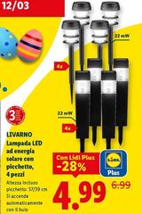 Livarno - Lampada LED Ad Energia Solare Con Picchetto, 4 Pezzi 