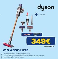 Dyson - V10 Absolute Aspirapolvere A Bastone 2 In 1 Batteria Secco Senza Sacchetto 0,77 L Rame, Nichel