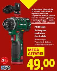 Parkside - Set Trapano Aoviatore Ricaricabile