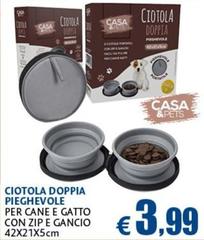 Casa - Ciotola Doppia Pieghevole Per Cane E Gatto Con Zip E Gancio