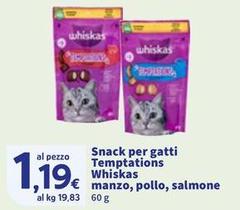 Whiskas - Snack Per Gatti Temptations Manzo, Pollo, Salmone