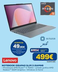 Lenovo - IdeaPad Slim 3 15AMN8 AMD Ryzen™ 3 7320U Computer Portatile 39,6 Cm (15.6