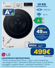 LG - F4R7010TSWG Lavatrice 10Kg AI DD, Classe A-10%, 1400 Giri, TurboWash, Vapore