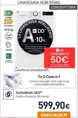LG - D2R5S09TSWW Lavasciuga Slim 9/5kg AI DD, Classe E, 1200 Giri, TurboWash 360, Vapore
