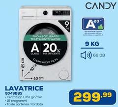 Candy - GD49B8S lavatrice Caricamento frontale 9 kg, 65 cm GasOro a 25.7 L 900 W Nero, Argento