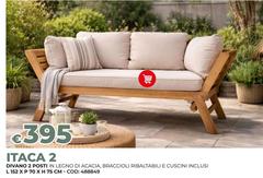 Itaca - Divano 2 Postini Legno Di Acacia, Braccioli Ribaltabile E Cuscini Inclussi