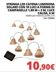 Luce - Stringa Led Catena Luminosa Solare Con 10 Luci A Forma Di Campanelle + 3 M.  Calda, 6 W