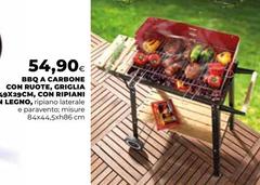 Bbq -  A Carbone Con Ruote, Griglia 59x39cm, Con Ripiani Legno