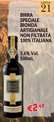 Birra Speciale Bionda Artigianale Non Filtrata 100% Italiana