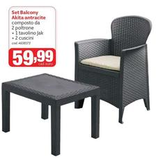 Set Balcony Akita Antracite Composto Da 2 Poltrone + 1 Tavolino Jack + 2 Cuscini