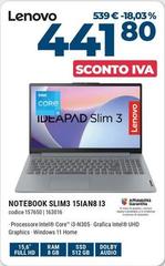 Lenovo - IdeaPad Slim 3 15IAN8 Intel Core I3 N-series i3-N305 Computer Portatile 39,6 Cm (15.6