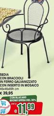 Sedia Con Braccioli In Ferro Galvanizzato Con Inserto In Mosaico