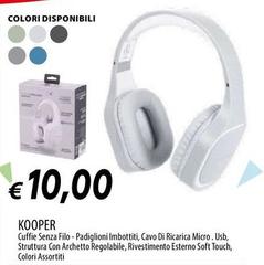 Kooper - Cuffie Senza Filo-Padigioni Imbotti, Cavo Di Ricarica Micro. Usb