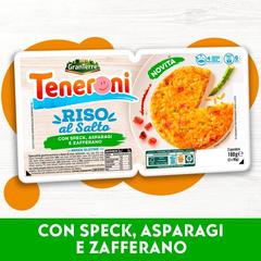 Teneroni - Riso al salto con speck, asparagi e zafferano