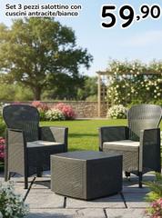 Set 3 Pezzi Salottino Con Cuscini Antracite