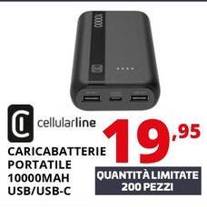 Cellularline - Caricabatterie Portatile 10000Mah Usb/Usb-C