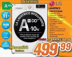 LG - F4R7011TSWG Lavatrice 11kg AI DD, Classe A-10%, 1400 giri, TurboWash, Vapore