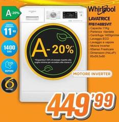 Whirlpool - FFB1148BSVIT Lavatrice Caricamento Frontale 11 Kg 1400 Giri/min A Bianco