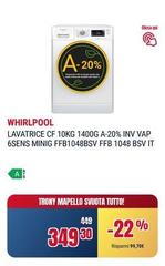 Whirlpool - Lavatrice Cf 10kg 1400g 1400g Inv Vap 6Sens Ming Ffb1048bsv Ffb 1048 Bsv It