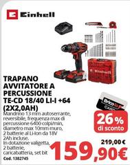 Einhell - Trapano Avvitatore A Percussione TE-CD 18/40 LI-I +64 (2X2,0AH)
