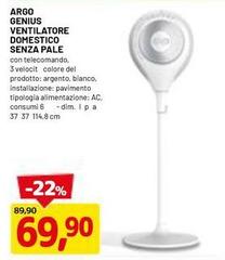 Argo - Genius Ventilatore Domestico Senza Pale
