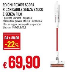 Roidmi RDX015 Scopa Ricaricabile Senza Sacco E Senza Filo