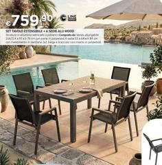 Line Outdoor - Set Tavolo Estensibile + 6 Sedie Alu Wood