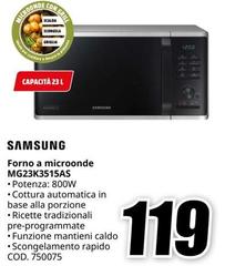 Samsung - MG23K3515AS Forno A Microonde congelatore Libera installazione 25 L E Bianco