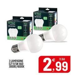 3 Lampadine E27 8.5W A60 3000K/4000K