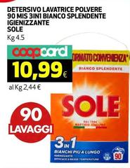 Sole - Detersivo Lavatrice Polvere 90 Mis 3in 1 Bianco Splendente Igienizzante