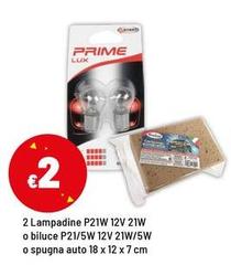 Prime - 2 Lampadine P21w 12v 21w O Billuce P21/5w 12v 21w/5w O Spugna Auto 18x 12x7 Cm