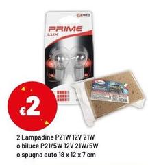 Prime - 2 Lampadine P21w 12v 21w O Billuce P21/5w 12v 21w/5w O Spugna Auto 18 X 12x7 Cm