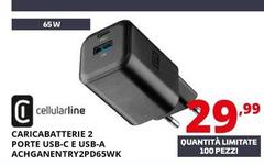 Cellularline - Caricabatterie 2 Porte Usb-C E Usb-A ACHGANENTRY2PD65WK 