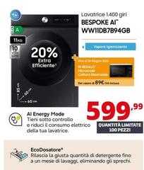 Samsung - Lavatrice 1.400 Giri Bespoke Ai WW11DB7B94GB 