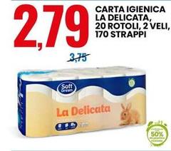 Soft - Carta Igienica La Delicata, 20 Rotoli, 2 Veli, 170 Strappi