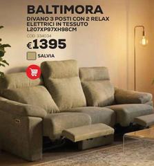 Divano 3 Posti Con 2 Relax Elettrici In Tessuto L207xp97xh98cm