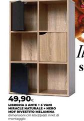 Libreria 3 Ante + 3 Vani Miracle Naturale + Nero MDF R Viestito Melamina