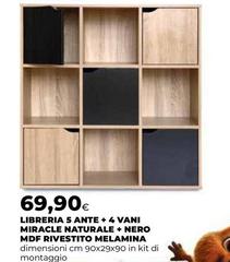 Libreria 5 Ante +4 Vani Miracle Naturale + Nero MDF RIVESTITO Melamina