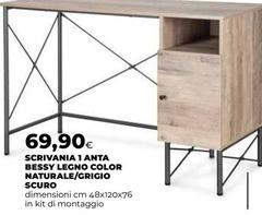 Scrivania 1anta Bessy Legno Color Naturale/Grigio Scuro