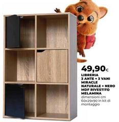 Libreria 3 Ante + 3 Van Miracle Naturale + Nero Mdf Rivestito Melamina