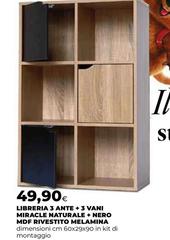Libreria 3 Ante + 3 Vani Miracle Naturale + Nero MDF REVESTITO Melamina