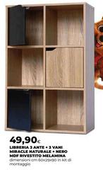 Libreria 3 Ante + 3 Van Miracle Naturale + Nero MDF Rvestito Melamina