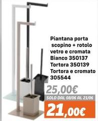 Tortora - Piantana Porta Scopino + Rotolo Vetro E Cromata Bianco 350137  350139  E Cromato 305544